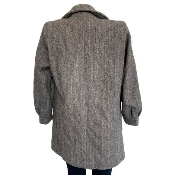 Herman Kay Vintage Pea Double Breasted Coat With Red Scarf Herringbone Tweed Siz - Picture 7 of 15
